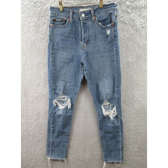Levi's Wedgie Blue Jeans Womens 28x27 Distressed Skinny High Rise - Picture 1 of 15